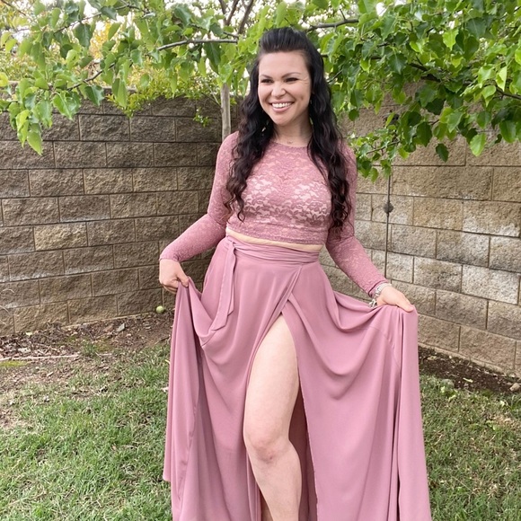 Shein Blush Pink Two Piece Lace Top and Skirt - Picture 1 of 5